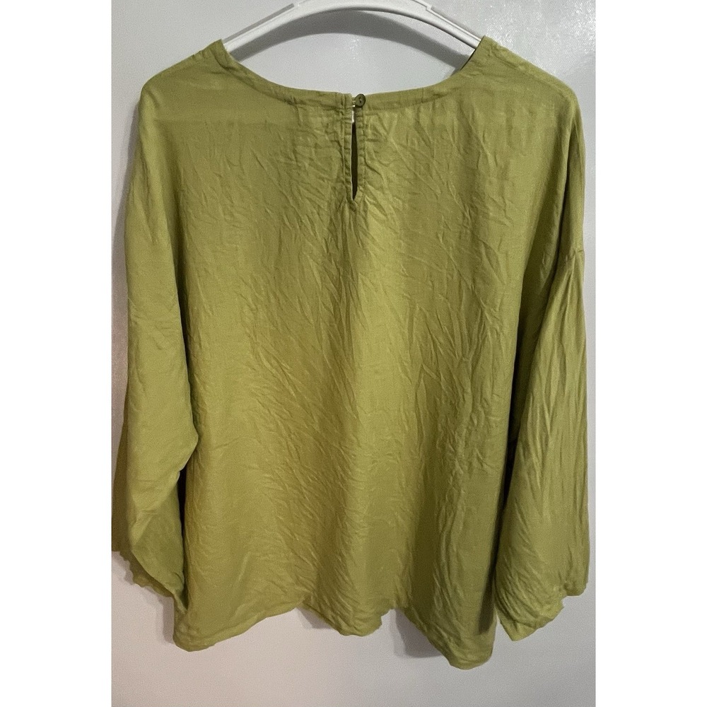 Eileen Fisher Size Large Chartreuse Green Organic Linen Tunic Top Pockets - Picture 5 of 7